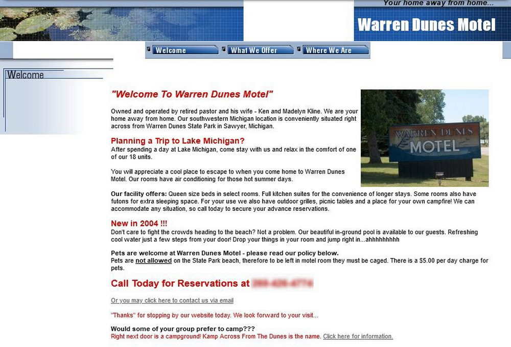 Warren Dunes Motel - Home Page From Web Archive (newer photo)